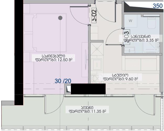 一居室, 36.8 m²
