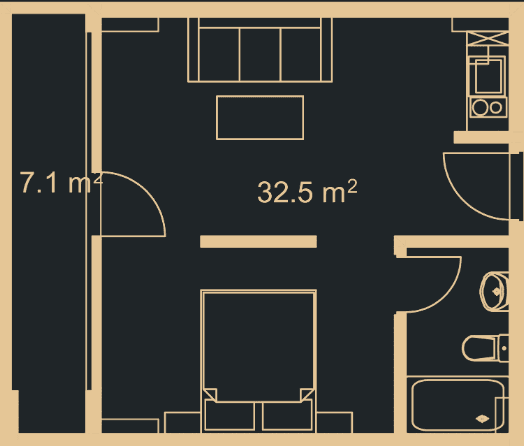 Studio, 39.2 m²