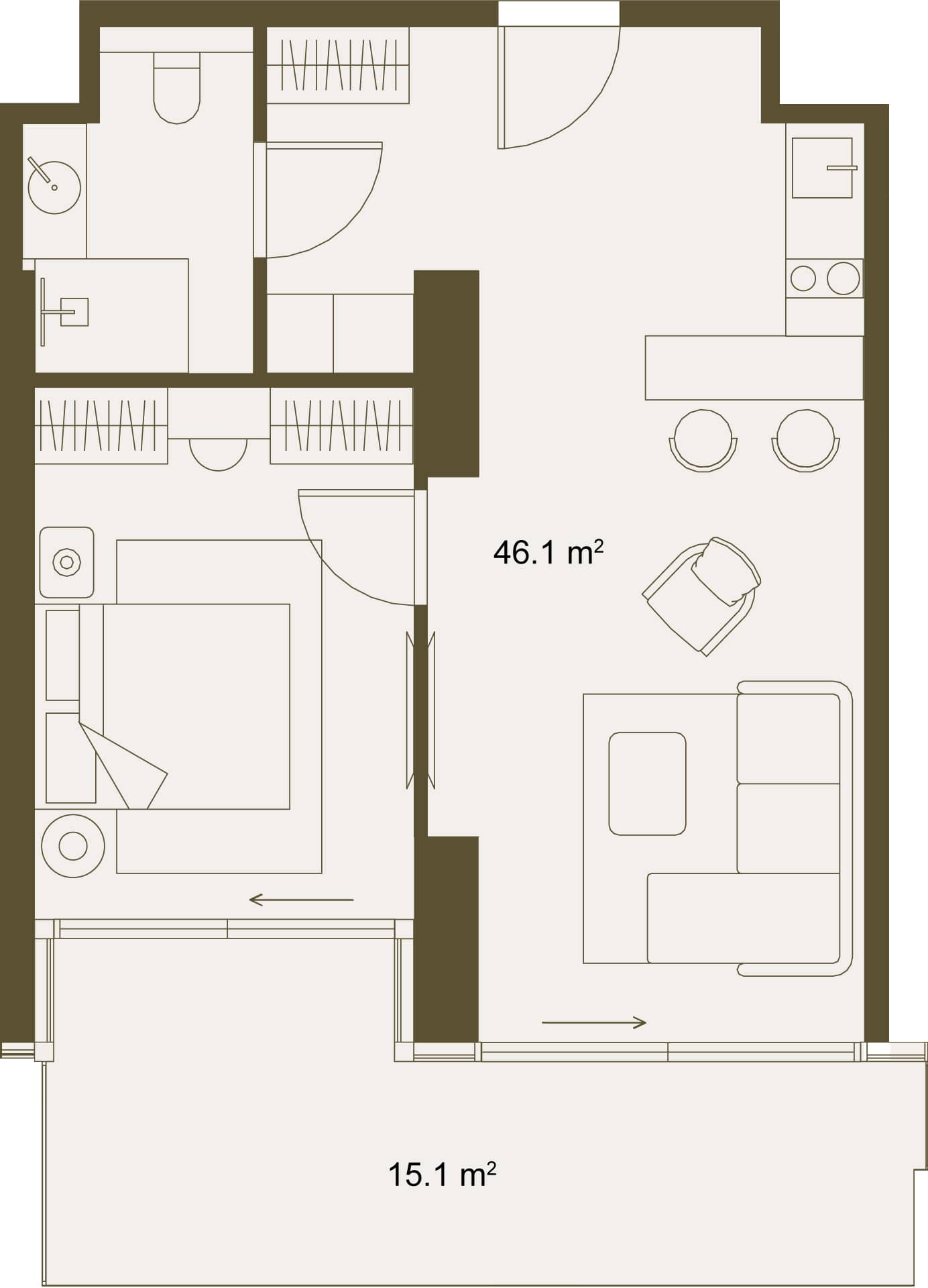 1-room, 62.1 m²