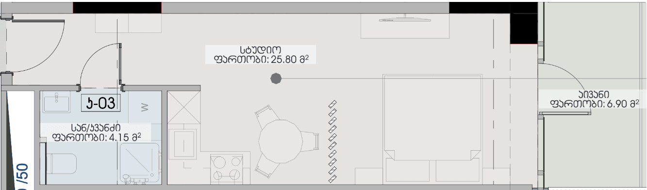 Студия, 36.9 м²