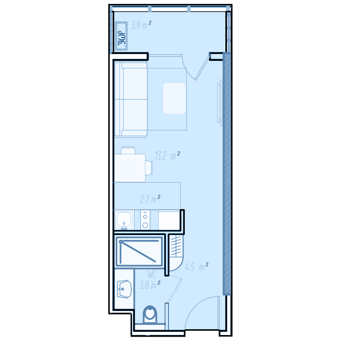 Студия, 29.2 м²
