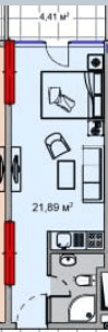 Студия, 30.7 м²
