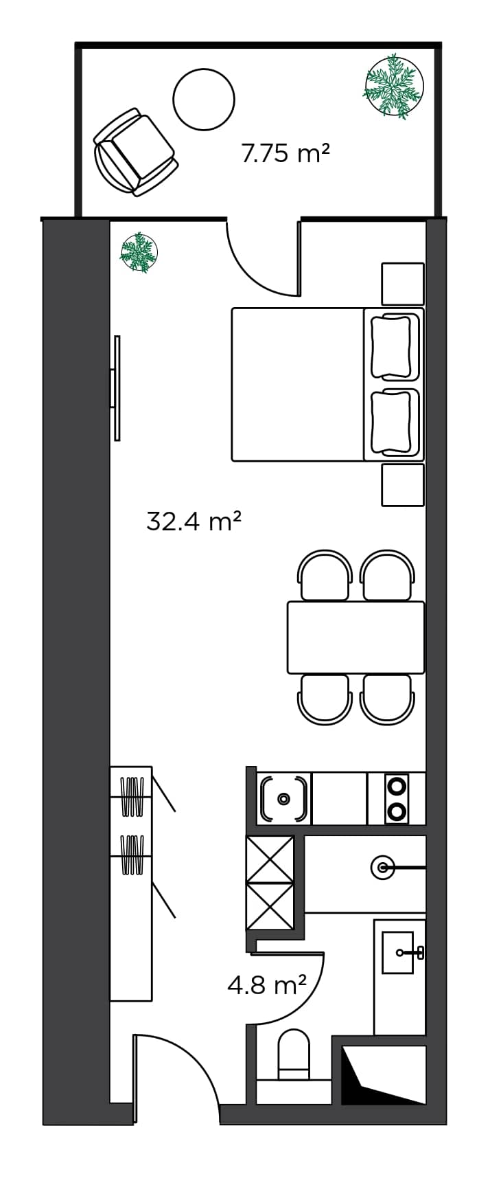 Studio, 45 m²