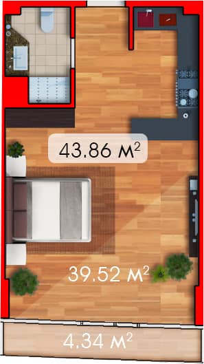 Studio, 43.9 m²