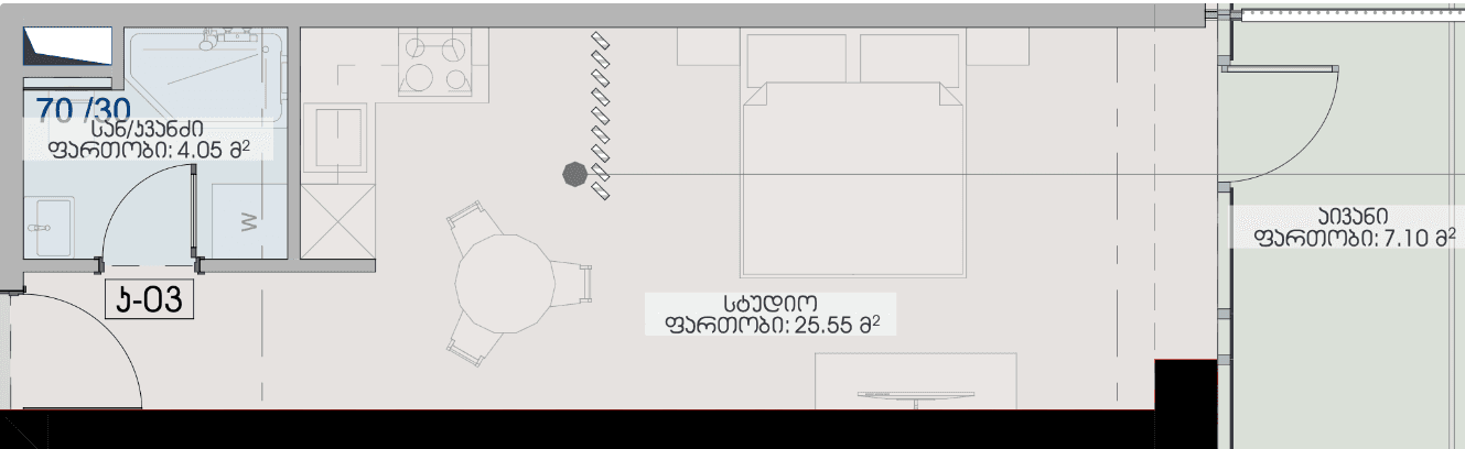 单间, 36.7 m²