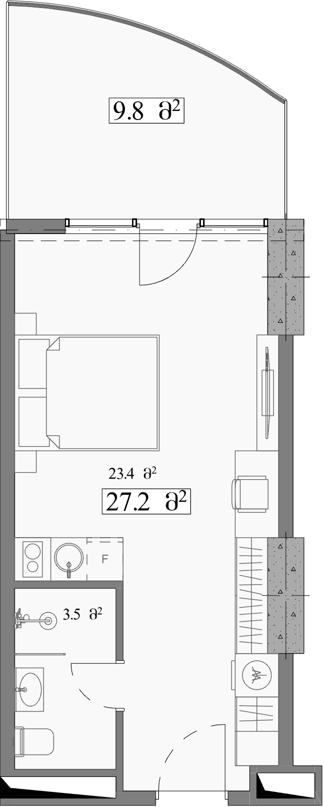 استوديو, 37 م²