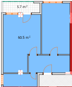 一居室, 66.2 m²