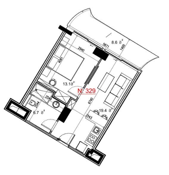 Студия, 47.8 м²