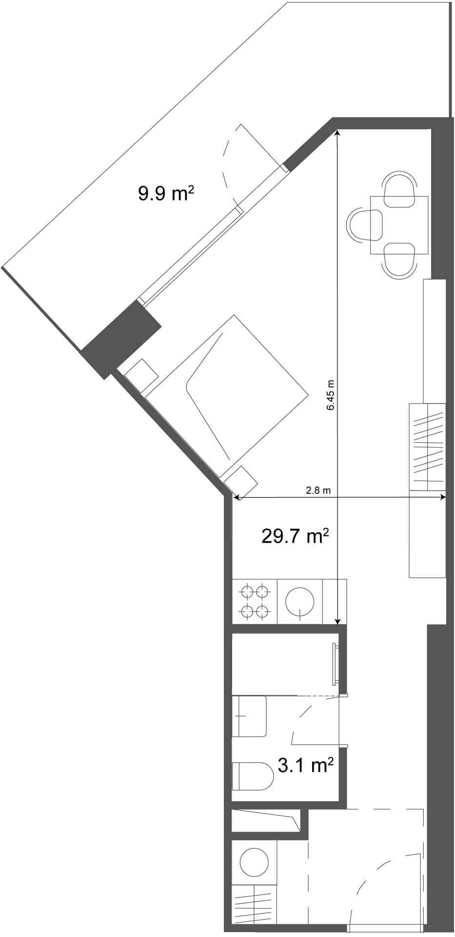 Студия, 39.6 м²