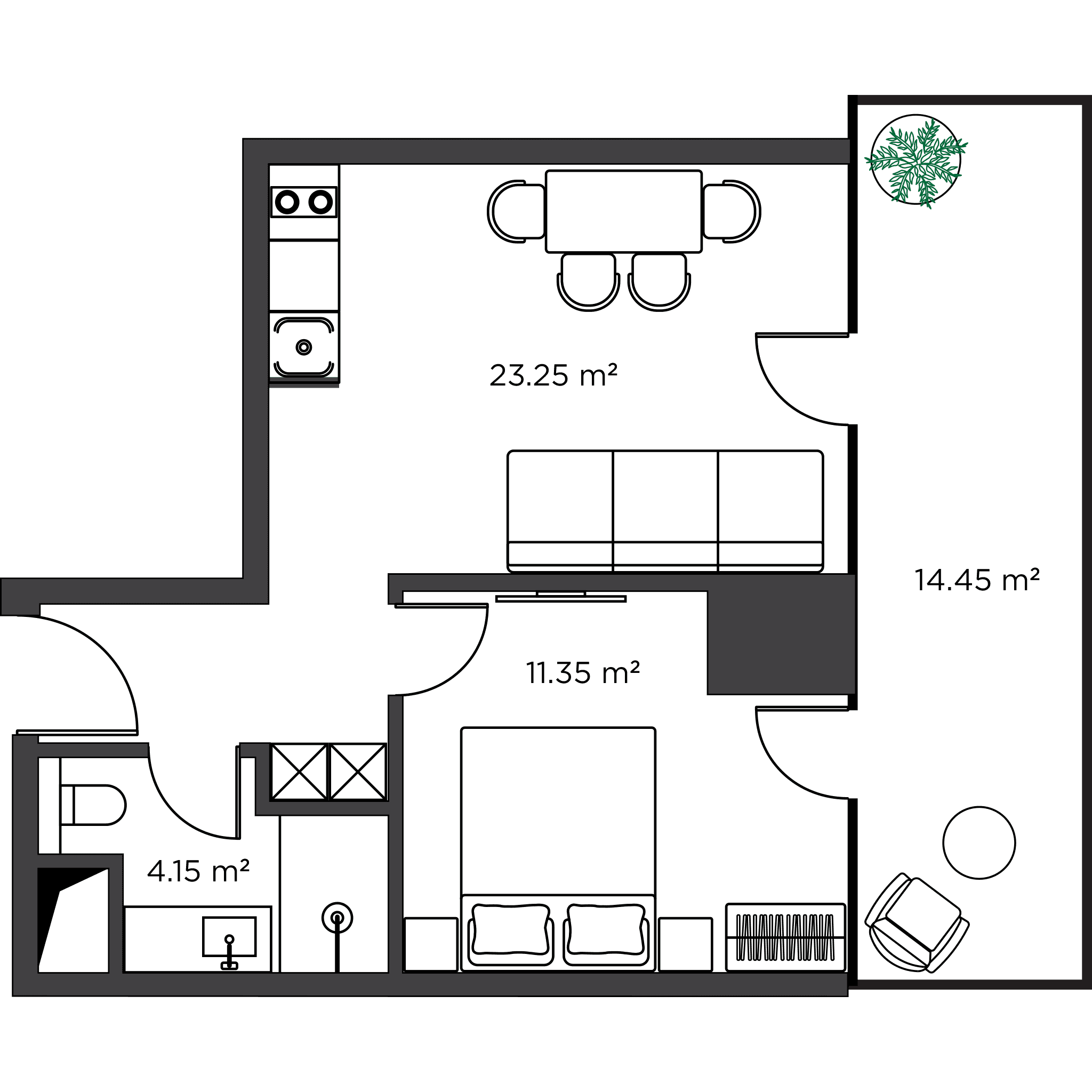 1-room, 53.1 m²