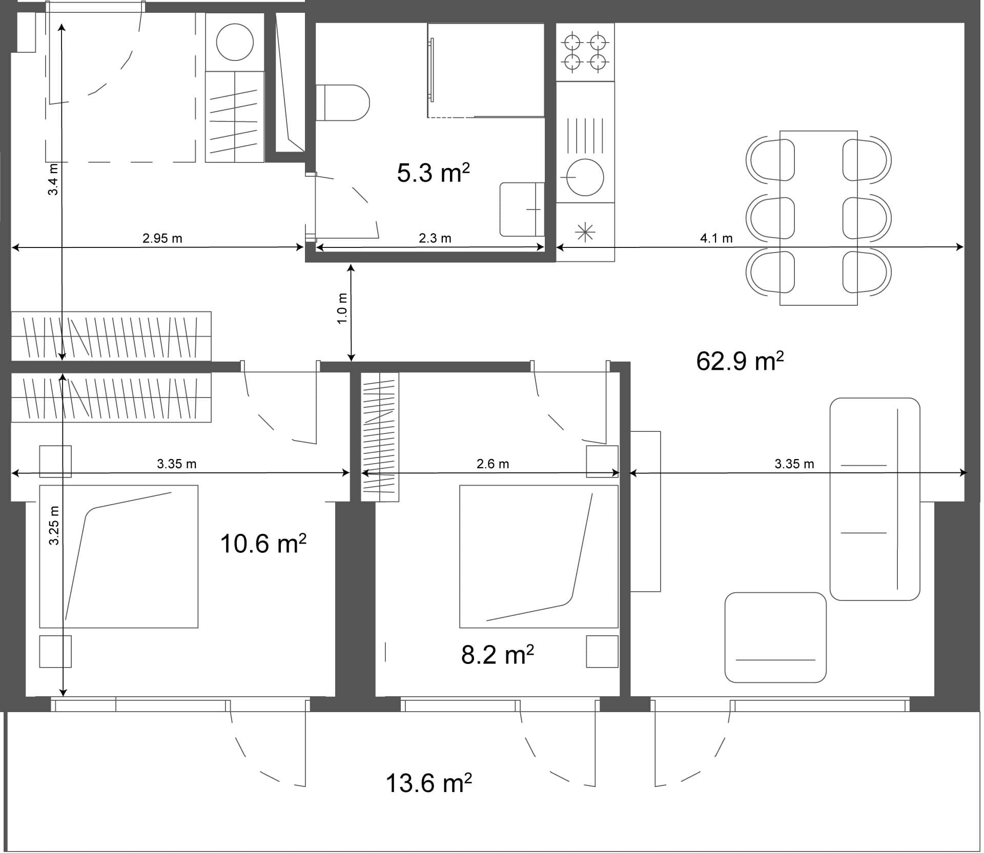 2-room, 76.5 m²