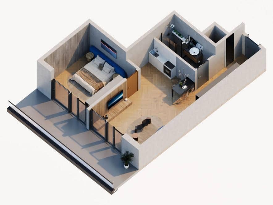 1-room, 54.5 m²