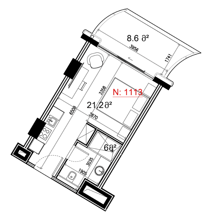 סטודיו, 35.8 מ״ר