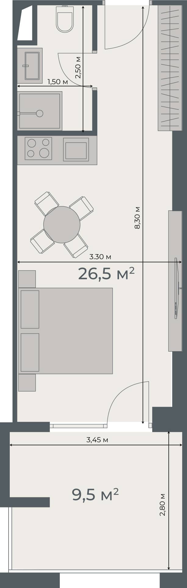 Студия, 36 м²