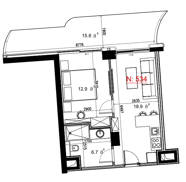 1-комн., 54.3 м²