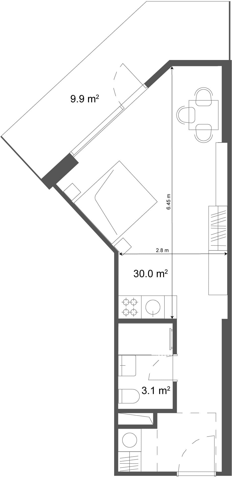 Studio, 39.9 m²