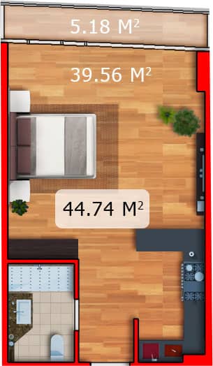 Студия, 44.7 м²