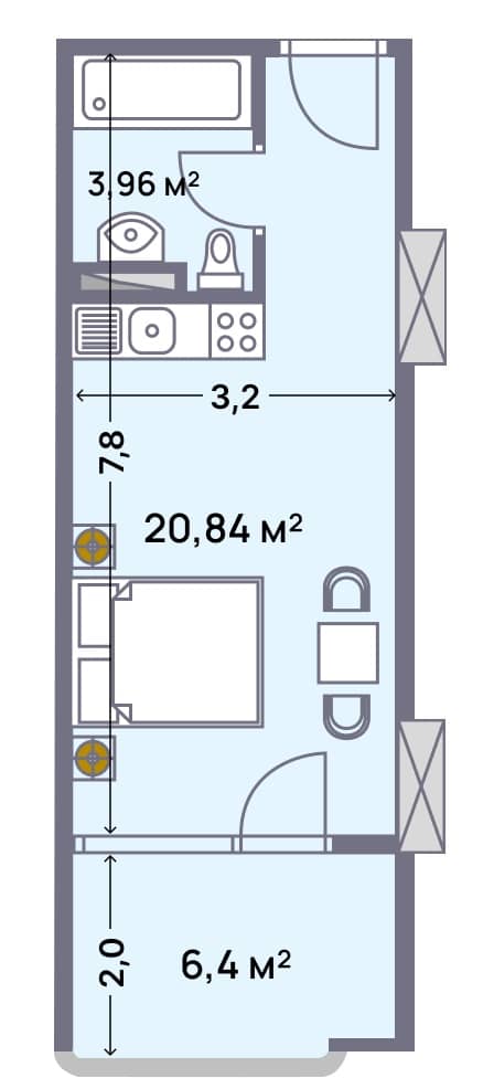 单间, 31.2 m²