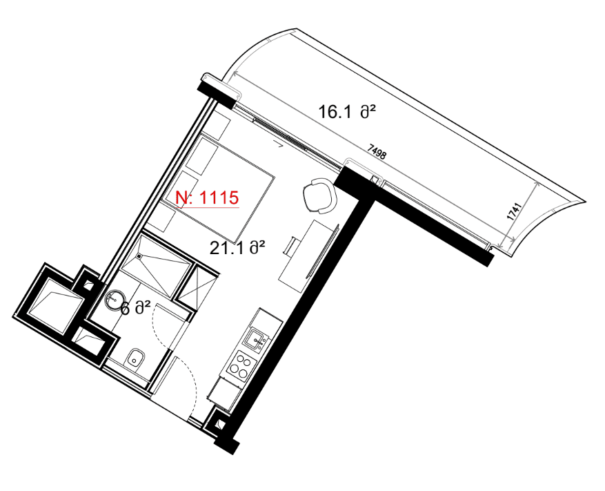 Студия, 43.2 м²