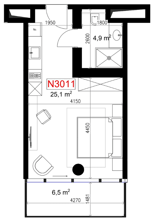 一居室, 36.5 m²