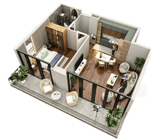 一居室, 63.1 m²