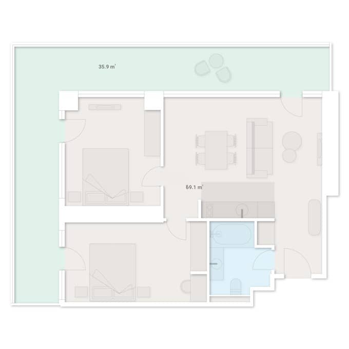三居室, 105 m²