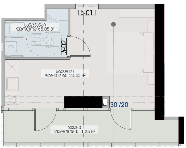 Студия, 36.8 м²