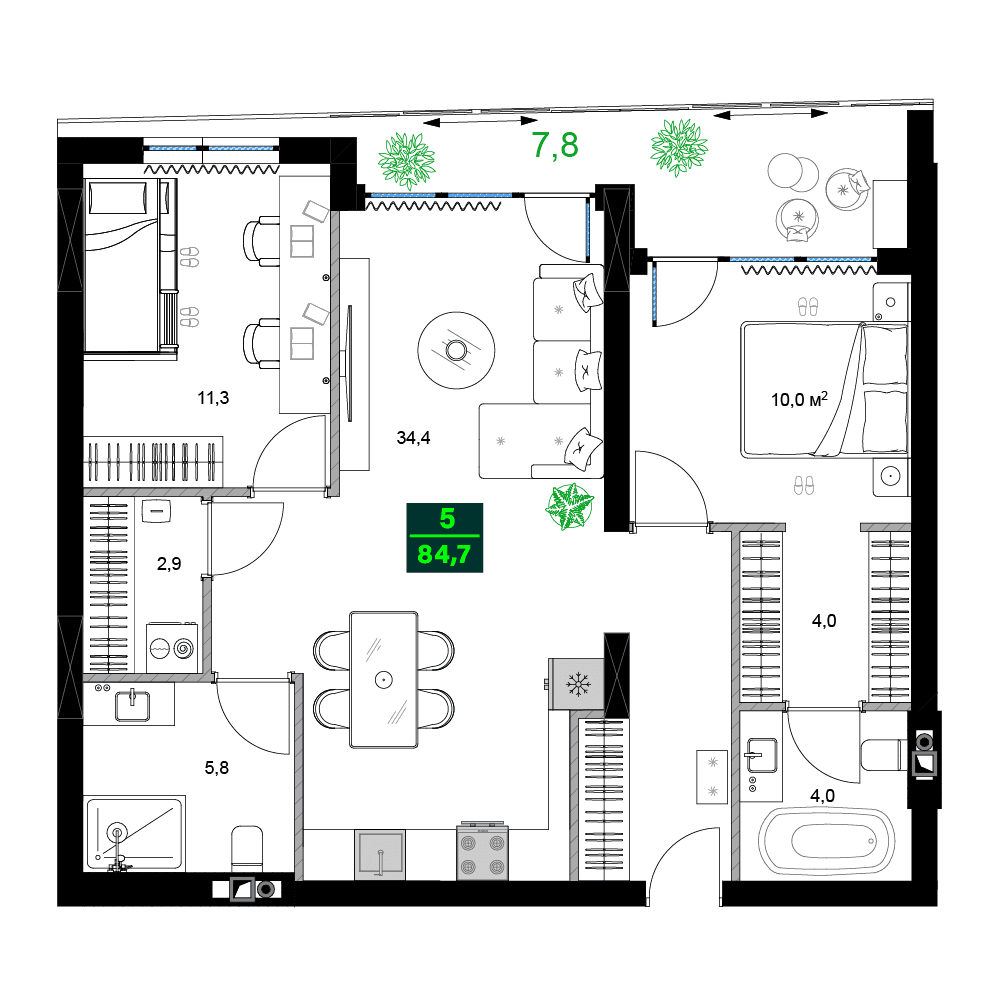 3-комн., 84.7 м²