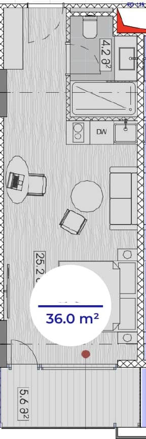 单间, 36 m²