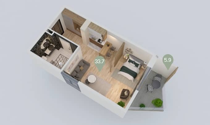 Studio, 39.6 m²