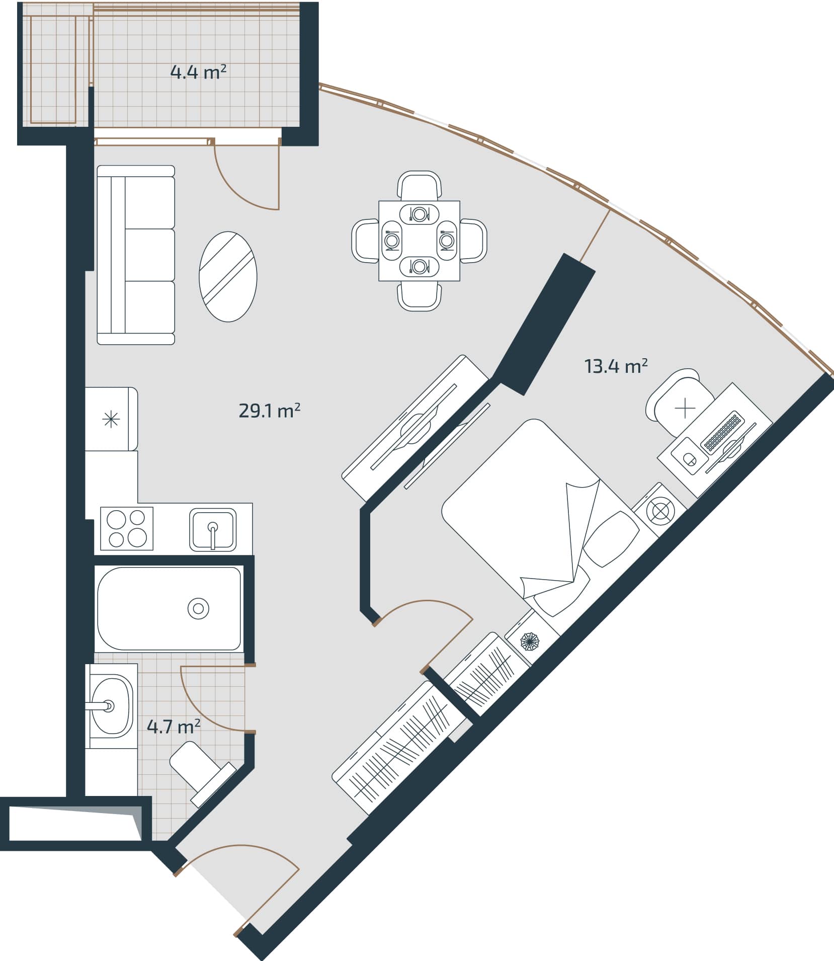 1-room, 51.6 m²