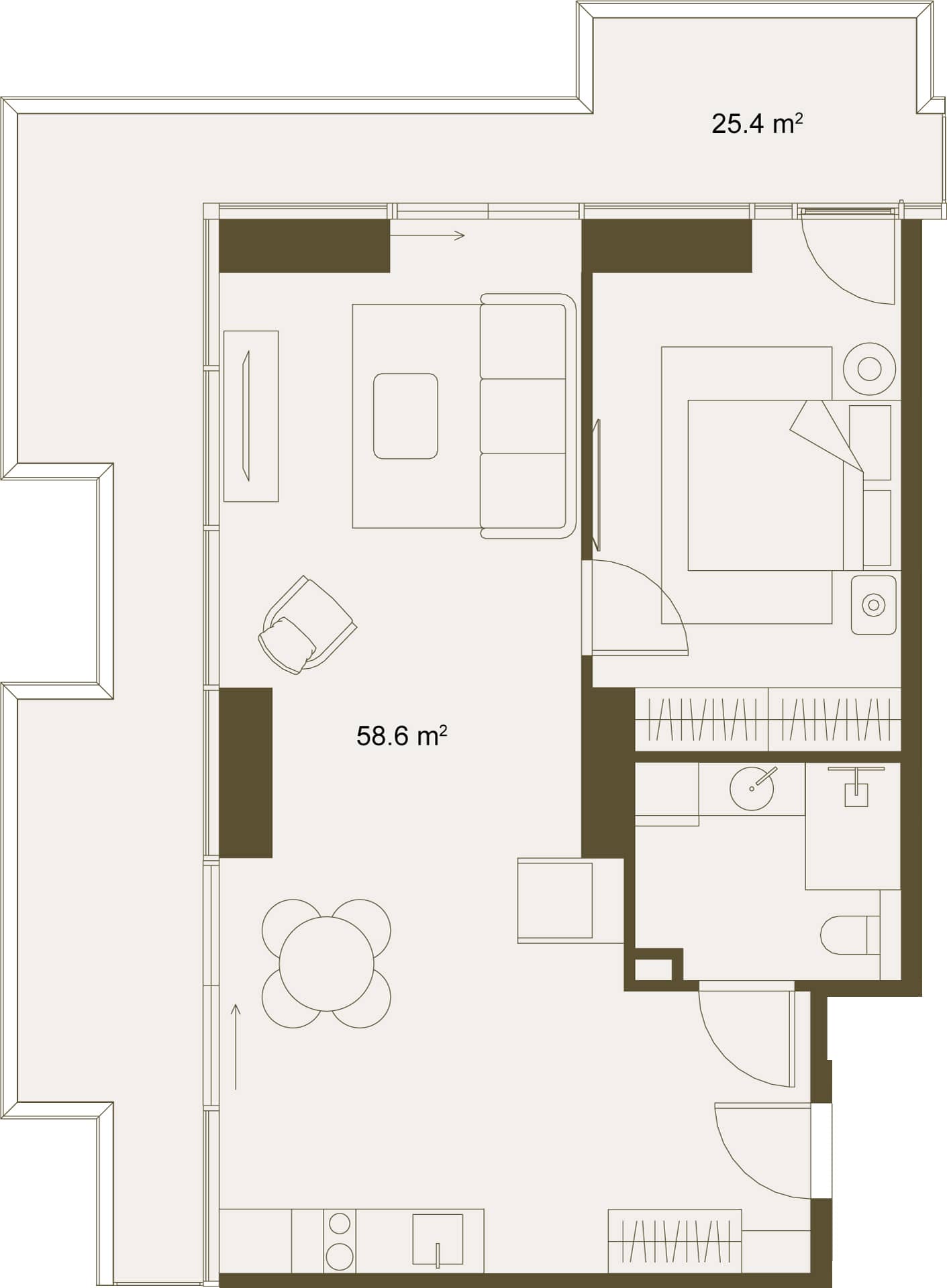 一居室, 83.4 m²