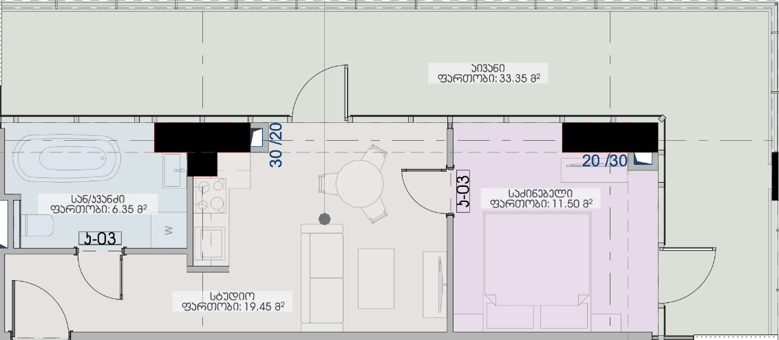 1-room, 70.7 m²