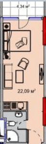 Студия, 29.7 м²