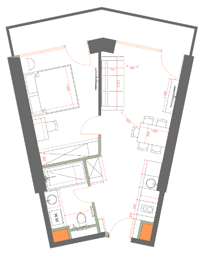 1-room, 49.6 m²