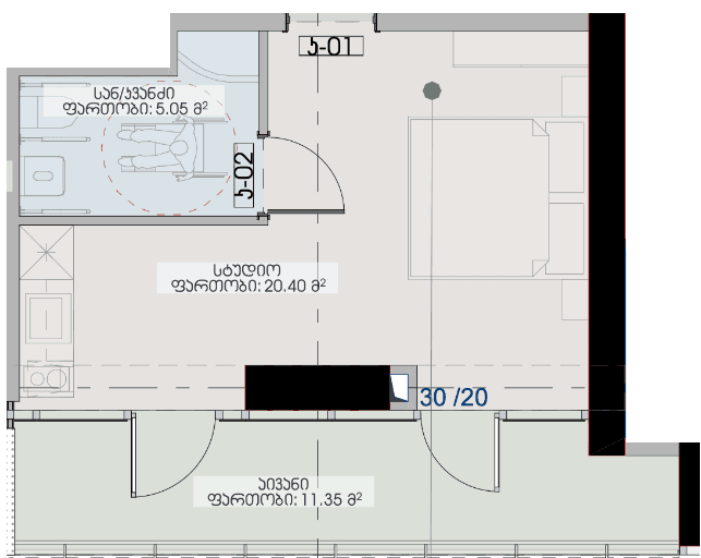 Студия, 36.8 м²