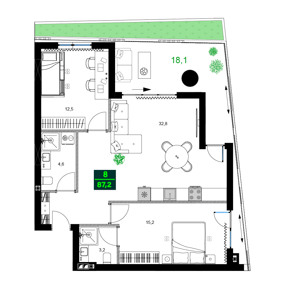 3-комн., 87.2 м²