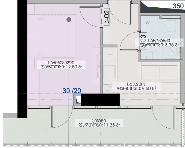 1-room, 36.8 m²