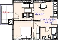 1-room, 52.3 m²
