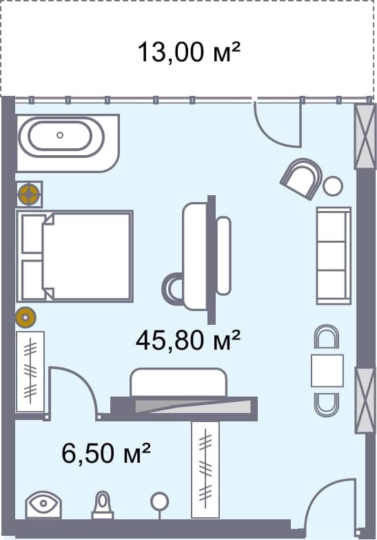 单间, 65.3 m²