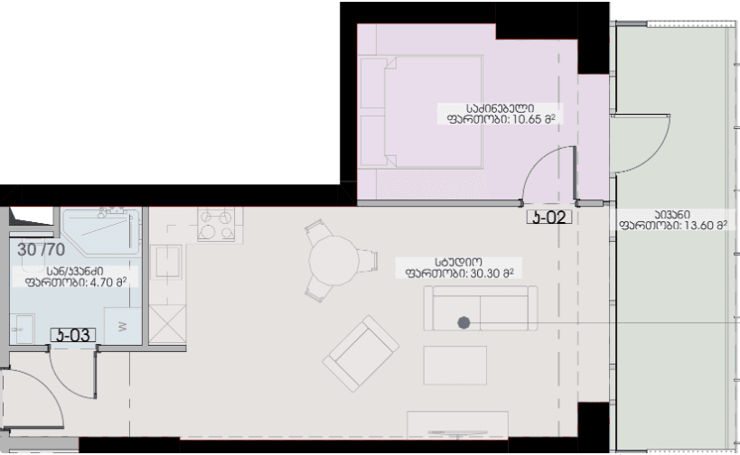 Studio, 59.3 m²