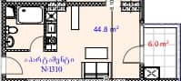 一居室, 57.1 m²