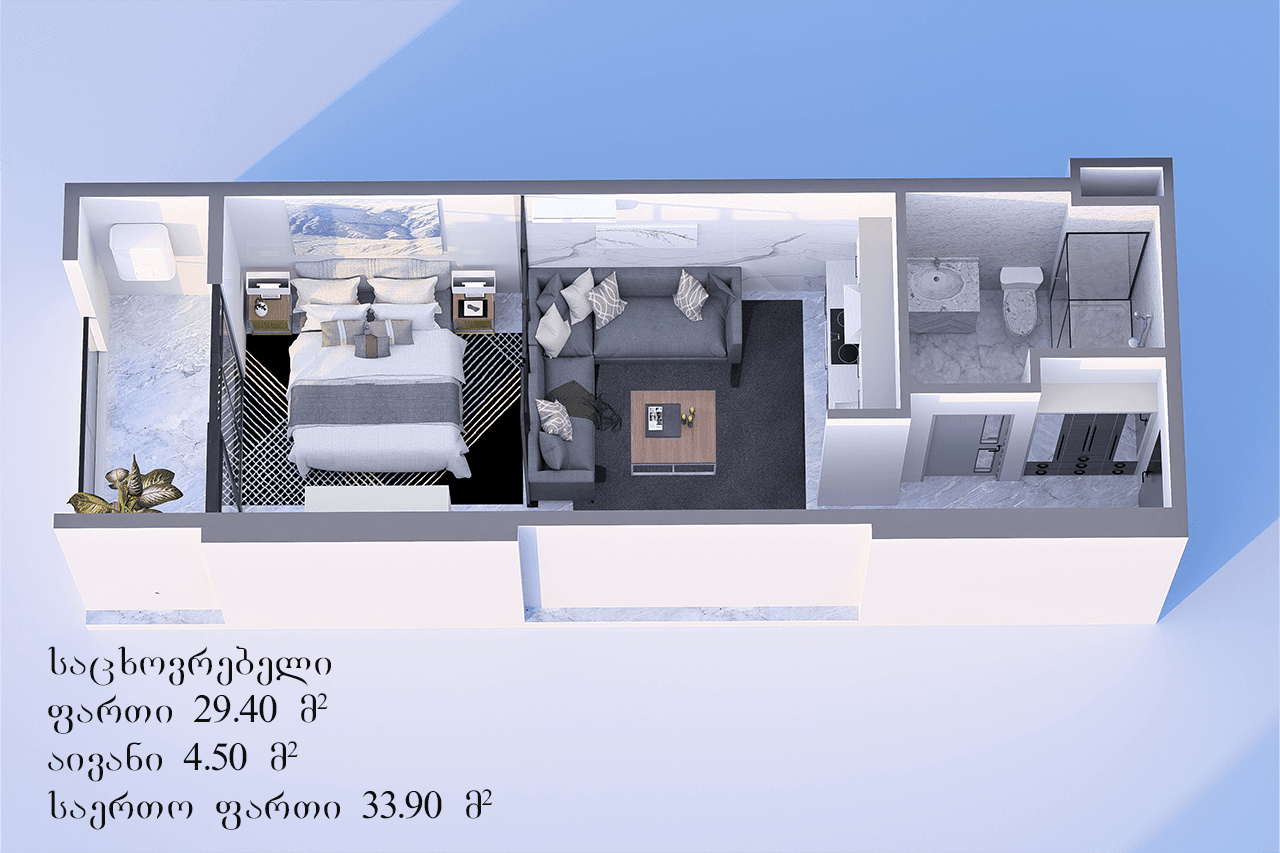 单间, 33.9 m²