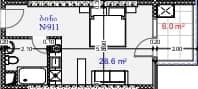 单间, 34.6 m²