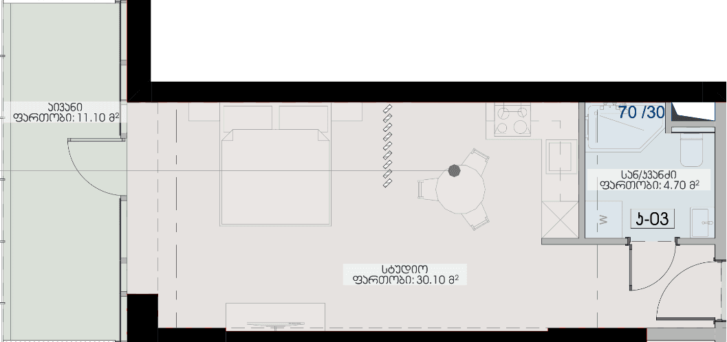 Студия, 45.9 м²