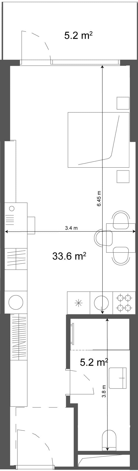 סטודיו, 38.8 מ״ר