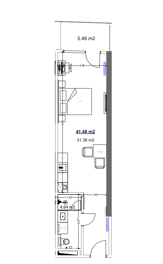 单间, 41.5 m²