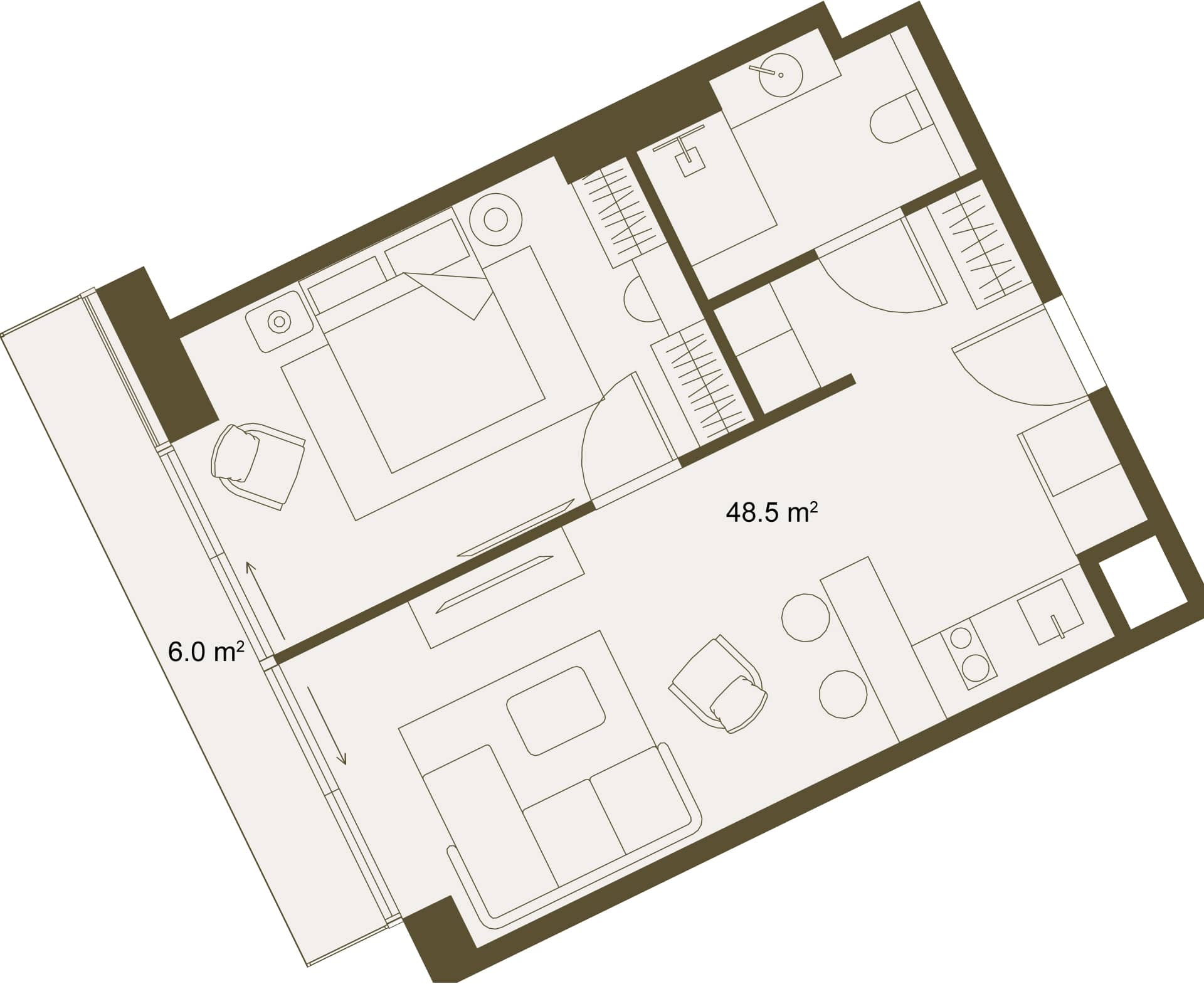 1-комн., 55.2 м²