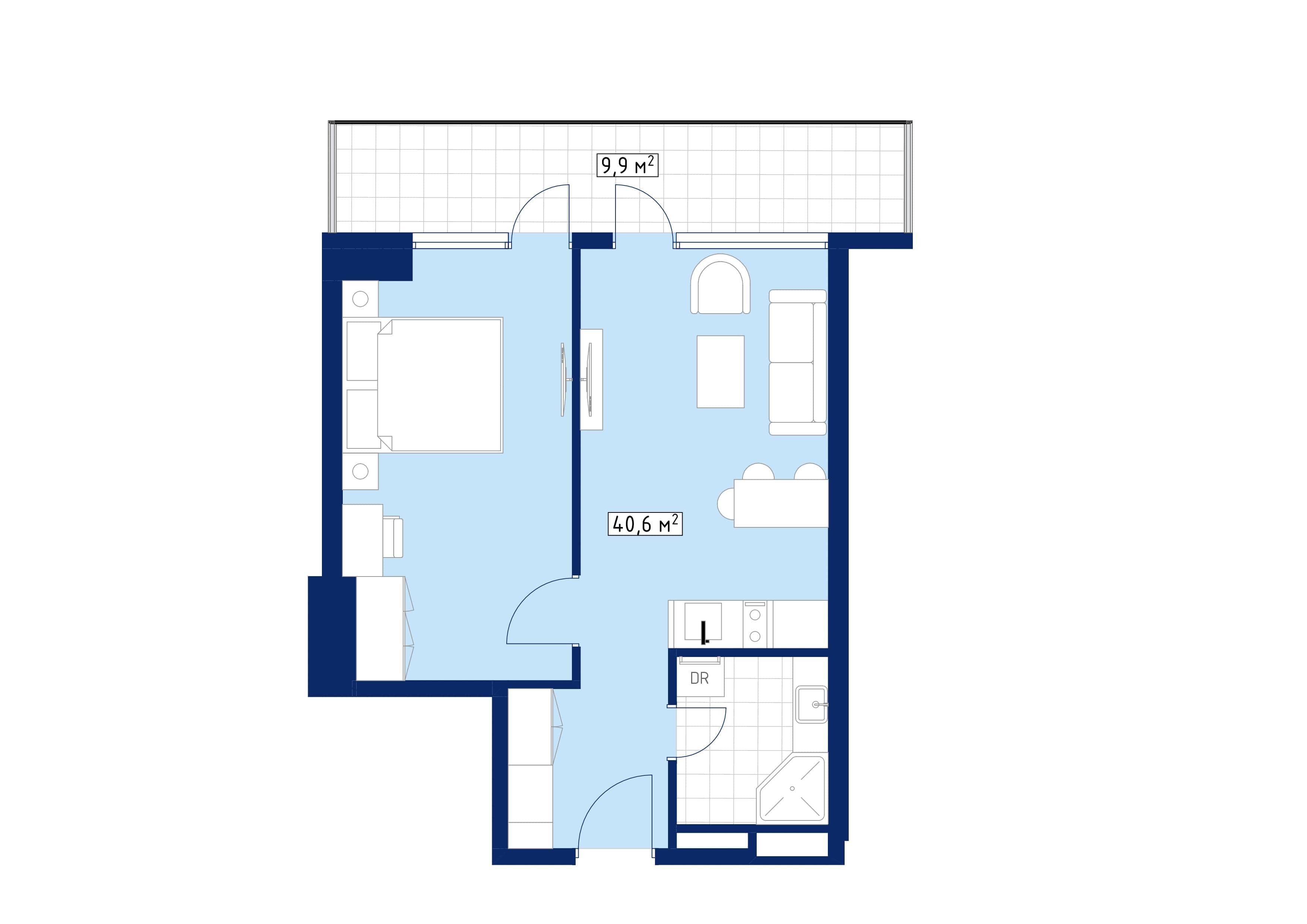 一居室, 50.9 m²