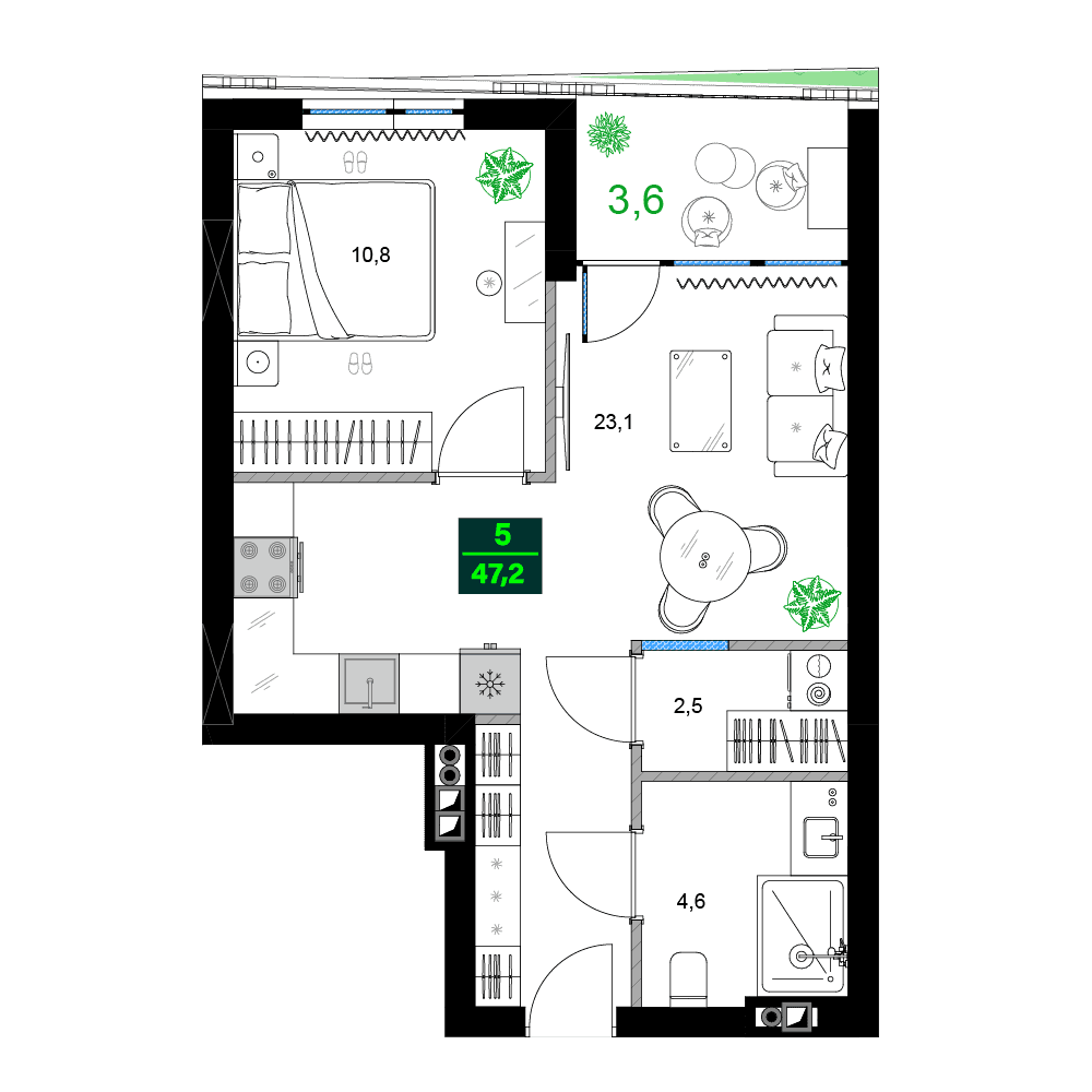 2-комн., 47.2 м²